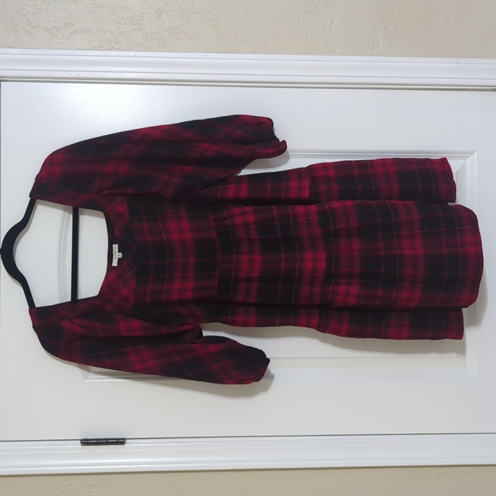 Maurices Three Quarter Red and Black Checked Dress XS